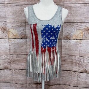 Blue S Patriotic Gray Fringe Tank Top Size S